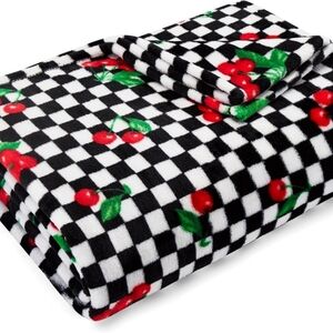 Betsey Johnson Cherry Checker Ultra Soft Plush Throw Blanket Multicolor 50x70